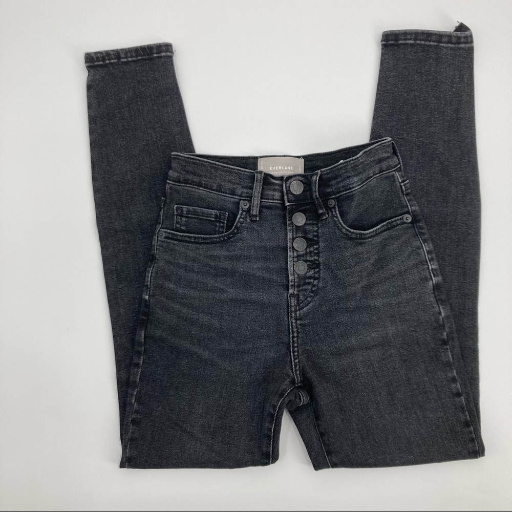 Everlane Black Button Fly High Rise Skinny Ankle Jeans 24
